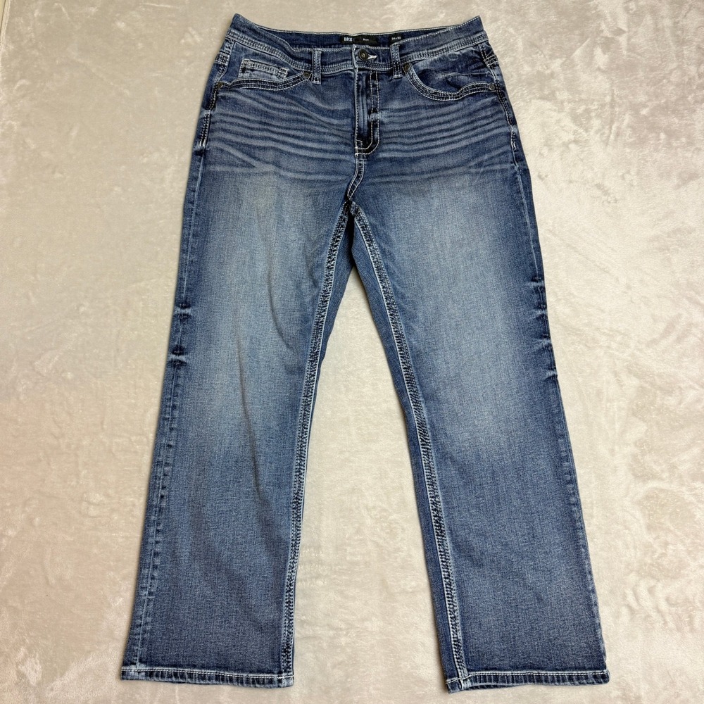 BKE Seth Jeans Mens 34x30 Blue Straight Leg Relaxed Stretch Denim Faded EUC